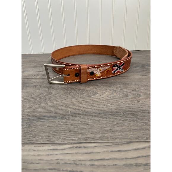 Vintage Made in Mexico Leather Belt 45" Brown Braided Embossed Leather - Picture 1 of 6